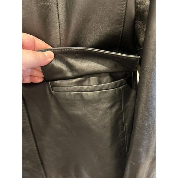 Gap Black Leather Jacket Button Front Flap Pockets Women’s Size M - Picture 3 of 9